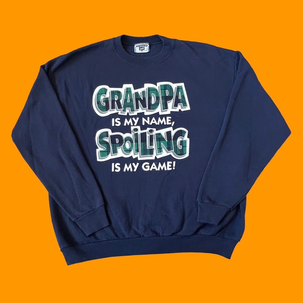Vintage 90s Lee Sweatshirt Funny Grandpa USA Made Cotton Blend Blue Men Size XL